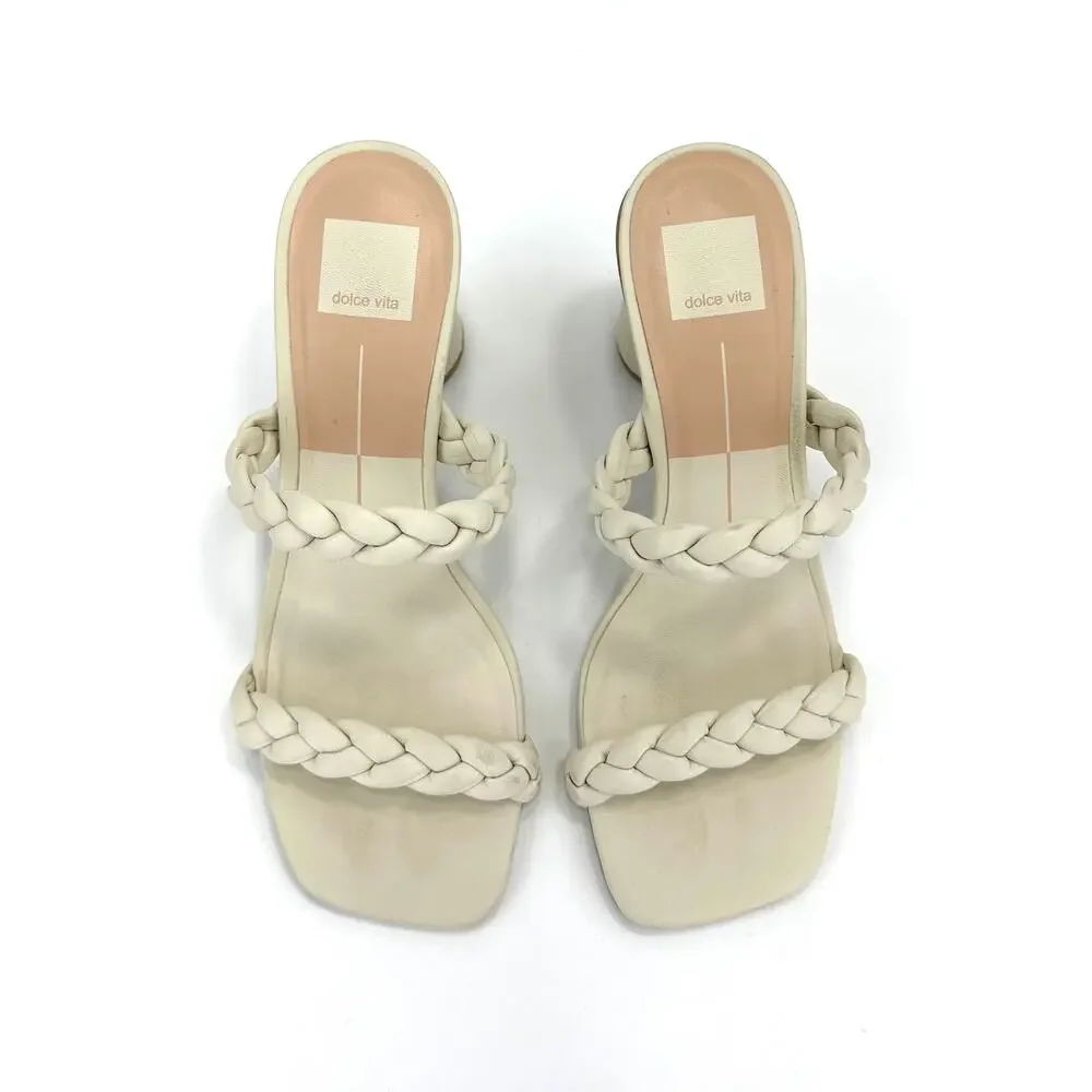 Dolce Vita Nolita Sandal Sz 8 Ivory Leather Cylinder Chunky Heel Braided Straps